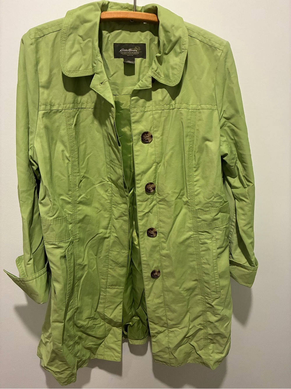 Eddie Bauer Light Green Women's Button-Front Jacket Trench Cotton Blend Large